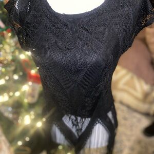 Michaela by Michael b Elegant Black Lace and Fringe Top